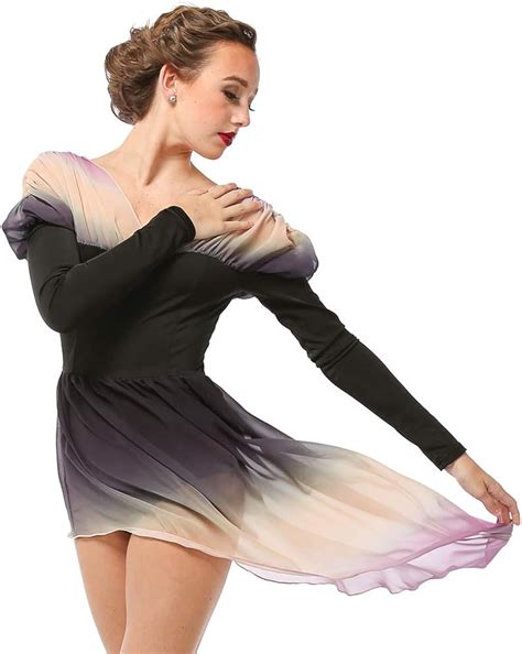 Women Elegant Lyrical Dance Dress Lace Cap Sleeve Asymmetrical Tulle Skirt Leotard Contemporary Costume XS-XL. . Amazon dance costumes